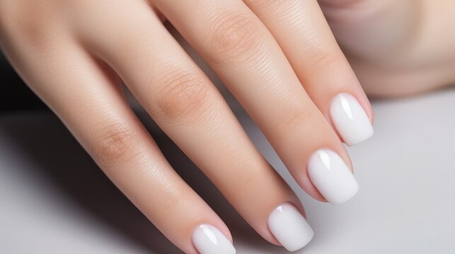 Elegant French Manicure for Beautiful and Clean Nails. Beauty Care Treatment with Cosmetics
