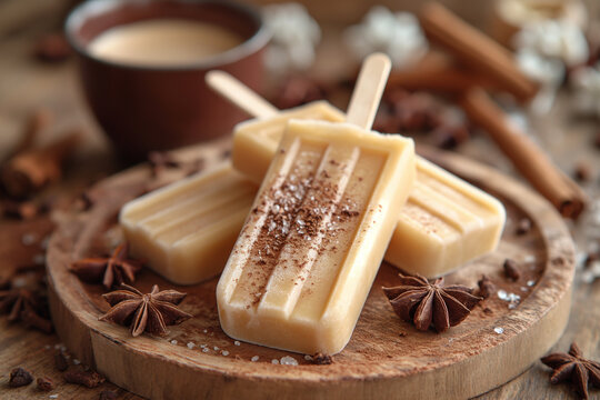 Homemade Espresso And White Chocolate Ice Lollies.