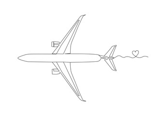 airplane in Continuous one line drawing. Takeoff is the phase of flight in which an aerospace vehicle leaves the ground and becomes airborne. Vector illustration
