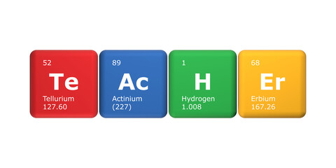 3D rendering of cubes of the elements of the periodic table, tellurium, actinium, hydrogen and...