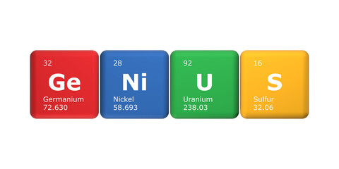 3D rendering of cubes of the elements of the periodic table, germanium, nickel, uranium and sulfur...