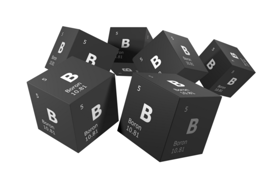 Boron, 3D rendering of symbols of the elements of the periodic table, atomic number, atomic weight, name and symbol. Education, science and technology. 3D illustration - Powered by Adobe