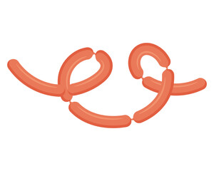 Smoked sausage. Bundle of sausages. Meat product. Vector illustration.