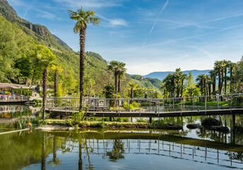 View of the Botanical Garden of Trauttmansdorff Castle, Merano, Trentino-Alto Adige, Italy, May 18, 2023 - obrazy, fototapety, plakaty