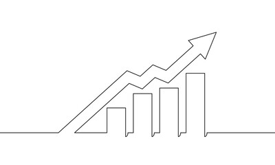 Continuous line drawing of graph. Arrow up icon design. Illustration vector of business growth. Single line art of increasing arrow. Object one line sign symbol
