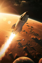 SpaceX Mars vehicle in space in orbit around Mar