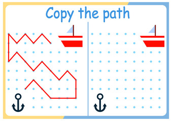 Cute Animals activities for kids. Copy the path . Logic games for children. Vector illustration. Book square format.	
