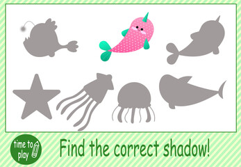 tasks for children's development. logical tasks. find the right shadow. fish