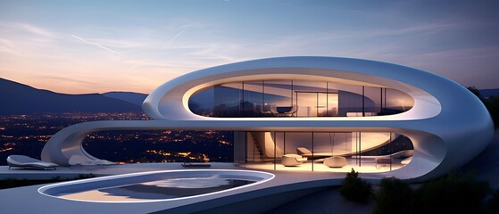 Modern architecture at sunset. Panoramic view of the modern architecture.