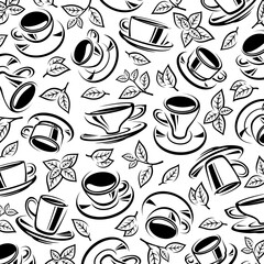 Tea cup background, pattern set. Collection icon tea. Vector