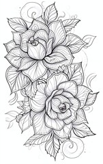 hand drawn roses coloring page