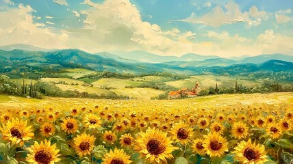 Fototapeta premium boho style landscapes art of field of sunflowers 