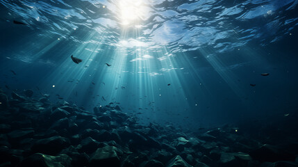 Fototapeta na wymiar Celestial Light: Sunbeams Dancing Underwater