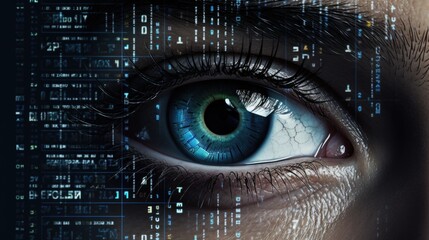 Man eye scan engaged in identity verification process, technology for security and access control - obrazy, fototapety, plakaty