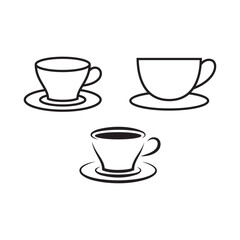 Tea cup vector icon set. Hot herbal green tea symbol in black  color. Coffee cup line sign.