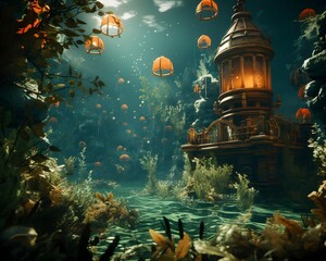Fantasy underwater world. 3D illustration. 3D rendering.