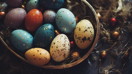 Easter eggs background in rustic vintage style