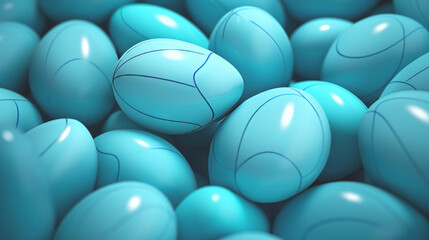 Trendy background made of various blue Easter eggs