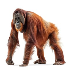 Orangutan standing side view isolated on white background, photo realistic.