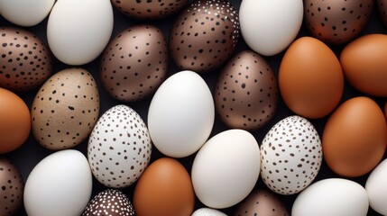 Trendy background made of various white and brown Easter eggs