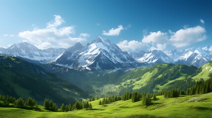 Fototapeta na wymiar Panoramic view of the Caucasus mountains in summer, Russia.