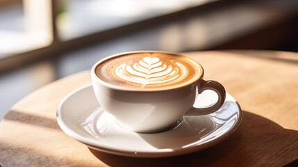  Close-up of cappuccino. Morning coffee
