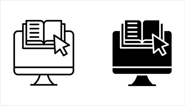 internet education concept icon set, e-learning resources, distant online courses on white background