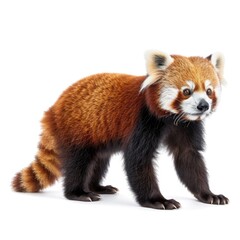 Red Panda standing side view isolated on white background, photo realistic.