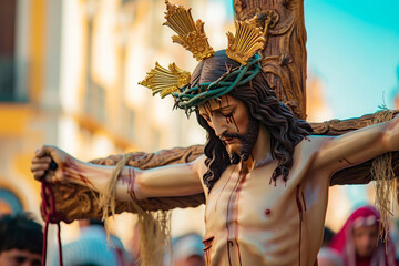 statue of crucified Jesus Christ in a holy week procession