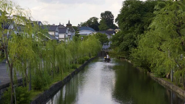 Cinematic shot of historic oldtown in Kurashiki City in Okayama Prefecture, Japan