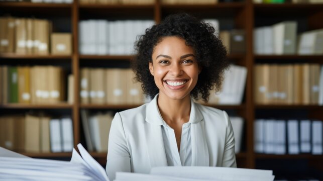 Joyful paralegal assisting with legal matters and happiness