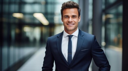 Fototapeta premium A privacy law expert in a tech-focused firm smiles expertly.