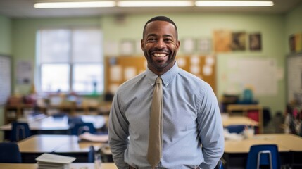 Enthusiastic special ed teacher in a resourceful classroom empathetic and dedicated to diverse needs