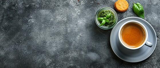  Basil, Olive Oil & Pepper on Black Slate Background