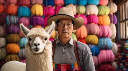 Deurstickers Pride of alpaca fiber artisan at work © javier