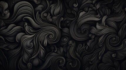 Elegant Black Inky Swirls. Swirling inky patterns on a black background evoke elegance.