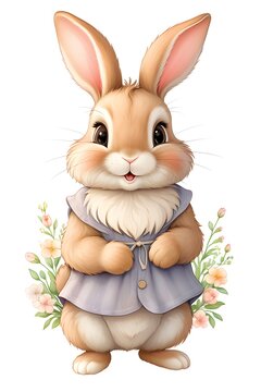 easter bunny rabbit with flowers on white 