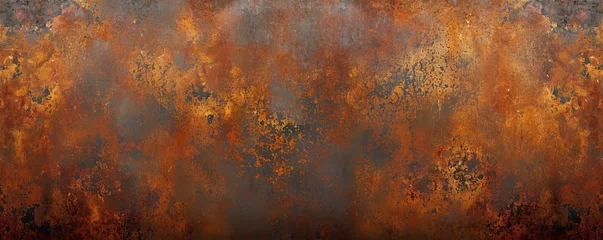 Fotobehang Grunge rusty orange brown metal corten steel stone background texture banner panorama, Generative AI  © Color Chronicles