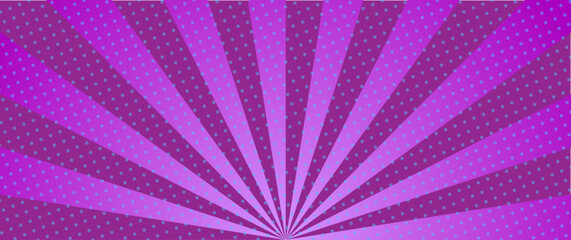 Pop art pink and purple vintage comic magazine cover with rays. Cartoon vector halftone template. Pop Art illustration with halftone dots and rays. Pink explosion rays background in cartoon style.

