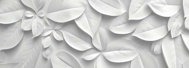 White geometric floral tropical leaves 3d tiles wall texture background banner illustration, Generative AI 