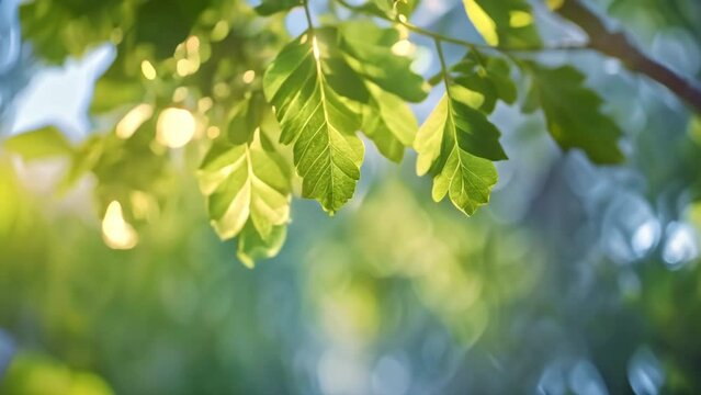 Immerse yourself in the mesmerizing world of a vibrant green leafy tree, as we delve into the intricate details of its delicate foliages and gentle sway amidst a serene backdrop.