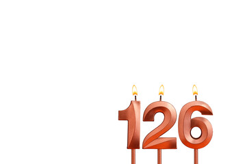 Birthday candle number 126 on white background