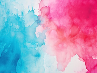 Pink and blue watercolor stains on white paper background
