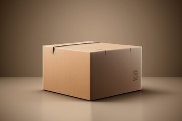 Realistic box mockup - brown carton package with space for text. Generative AI - obrazy, fototapety, plakaty