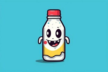 Cartoonized yogurt bottle character. Generative AI