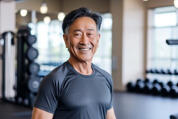 Fototapeta premium Smiling senior man in a fitness center