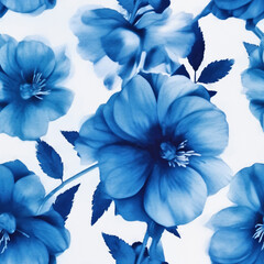 Abstract Cyanotype Blue Watercolor Floral Pattern