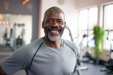Smiling senior man in a fitness center