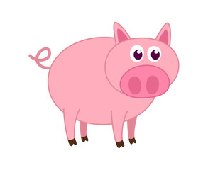 A cute and young pink pig on a white background - vector