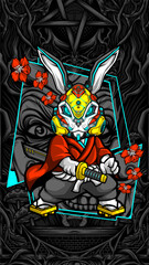 samurai rabbit cyberpunk vector illustration